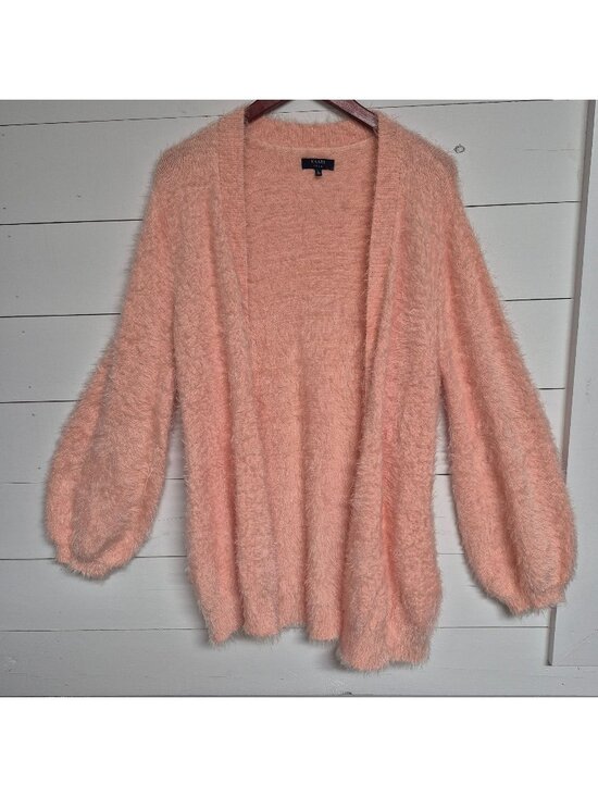 Kaari Blue Sweaters - Kaari Blue Womens Peach Fuzzy Open Front Cardigan Sweater Size L Soft and Cozy